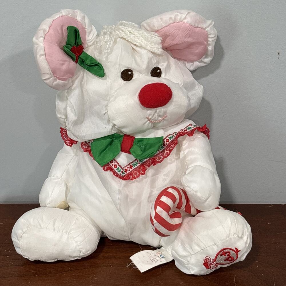 Fisher Price Puffalump Mouse Plush Candy Cane White Christmas Holiday 80s Nylon